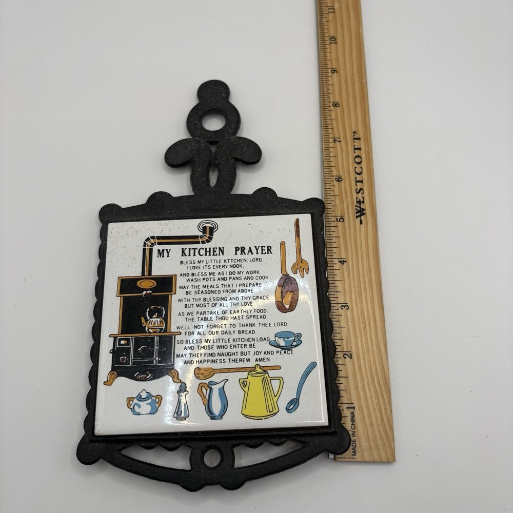 Vintage My Kitchen Prayer Tile Trivet on Cast Iron, Wall Hanging - Picture 4 of 4